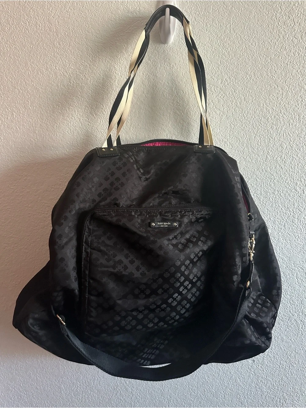 kate spade Black Jacquard duffle with Cream Contrast Straps